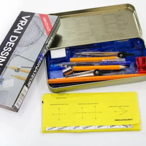 BOITE D'INSTRUMENTS GEOMETRIQUES VRAI DESSINATEUR