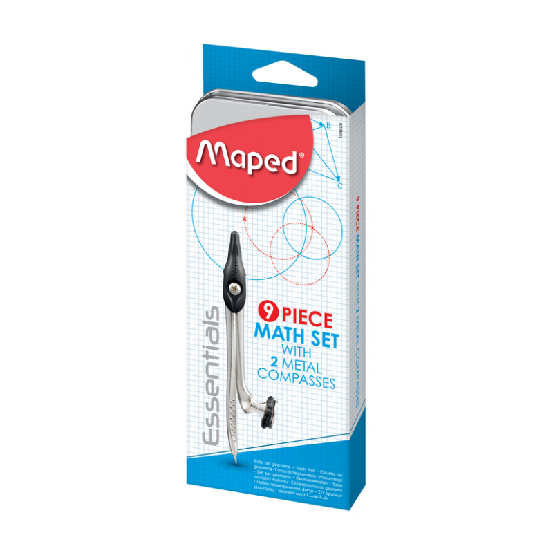 BOITE D'INSTRUMENTS GEOMETRIQUES (9 PCS) DE QUALITE MAPED